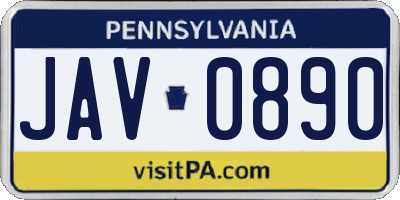 PA license plate JAV0890