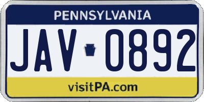 PA license plate JAV0892