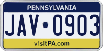 PA license plate JAV0903