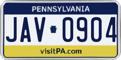 PA license plate JAV0904