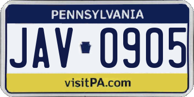PA license plate JAV0905