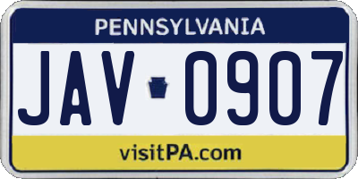 PA license plate JAV0907