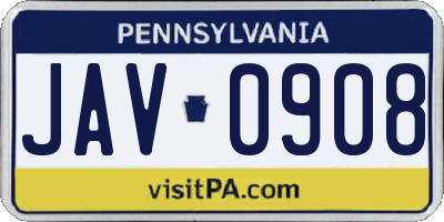 PA license plate JAV0908