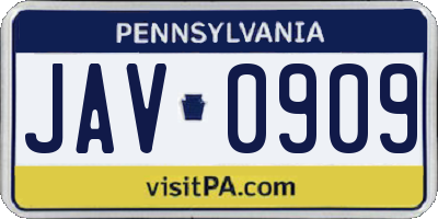 PA license plate JAV0909