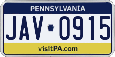 PA license plate JAV0915