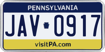 PA license plate JAV0917