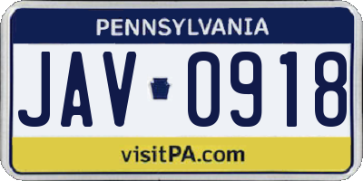 PA license plate JAV0918