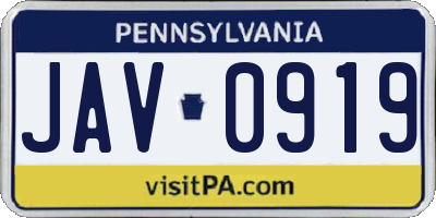 PA license plate JAV0919