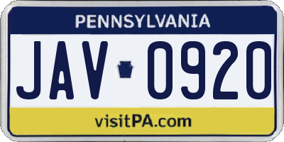 PA license plate JAV0920