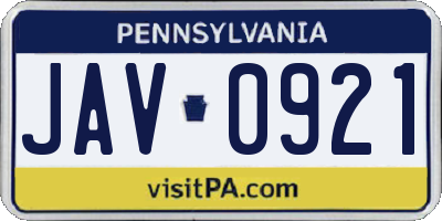 PA license plate JAV0921