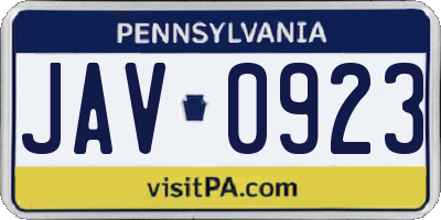 PA license plate JAV0923