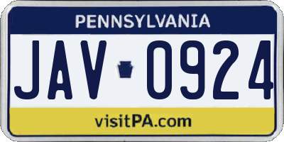 PA license plate JAV0924