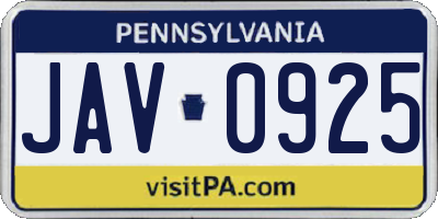 PA license plate JAV0925