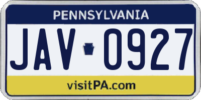 PA license plate JAV0927