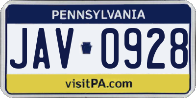 PA license plate JAV0928