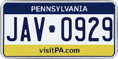 PA license plate JAV0929