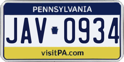 PA license plate JAV0934