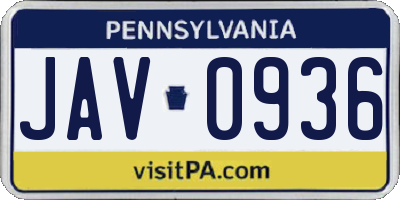 PA license plate JAV0936