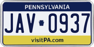 PA license plate JAV0937