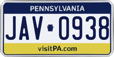 PA license plate JAV0938