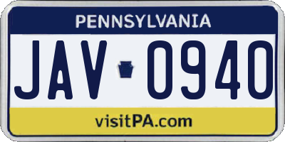 PA license plate JAV0940