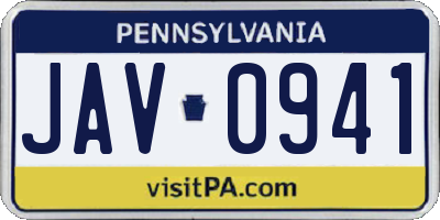 PA license plate JAV0941