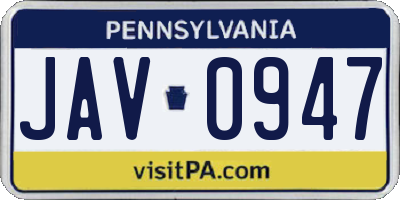 PA license plate JAV0947