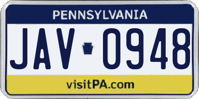 PA license plate JAV0948