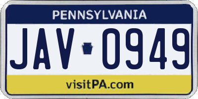 PA license plate JAV0949