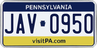 PA license plate JAV0950