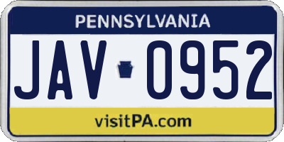 PA license plate JAV0952