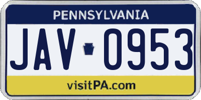 PA license plate JAV0953