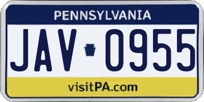 PA license plate JAV0955