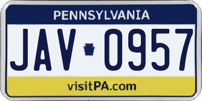 PA license plate JAV0957