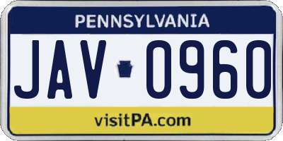 PA license plate JAV0960