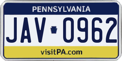 PA license plate JAV0962