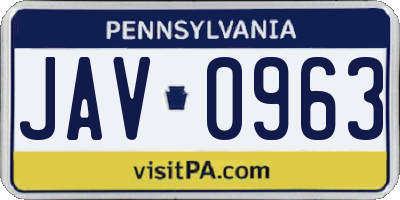 PA license plate JAV0963