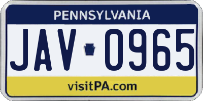 PA license plate JAV0965