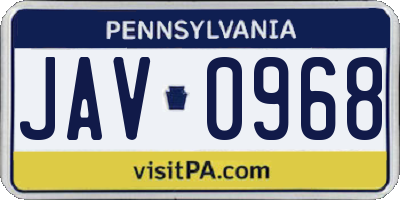 PA license plate JAV0968