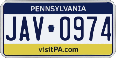PA license plate JAV0974