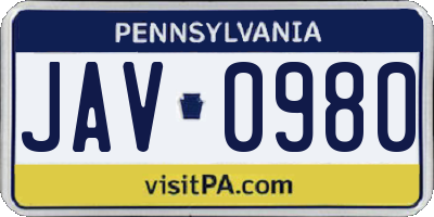 PA license plate JAV0980
