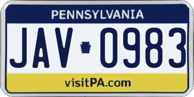 PA license plate JAV0983