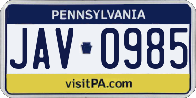 PA license plate JAV0985