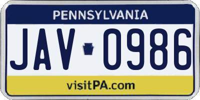 PA license plate JAV0986
