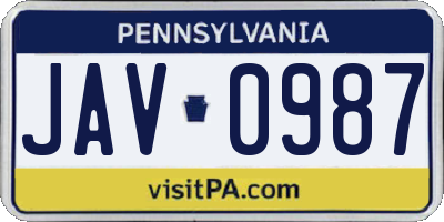 PA license plate JAV0987