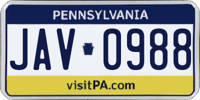 PA license plate JAV0988