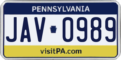 PA license plate JAV0989