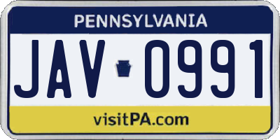 PA license plate JAV0991