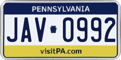 PA license plate JAV0992