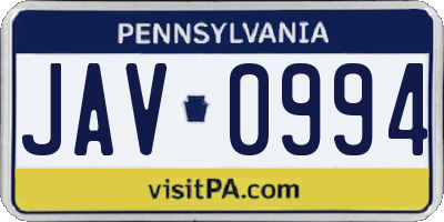 PA license plate JAV0994